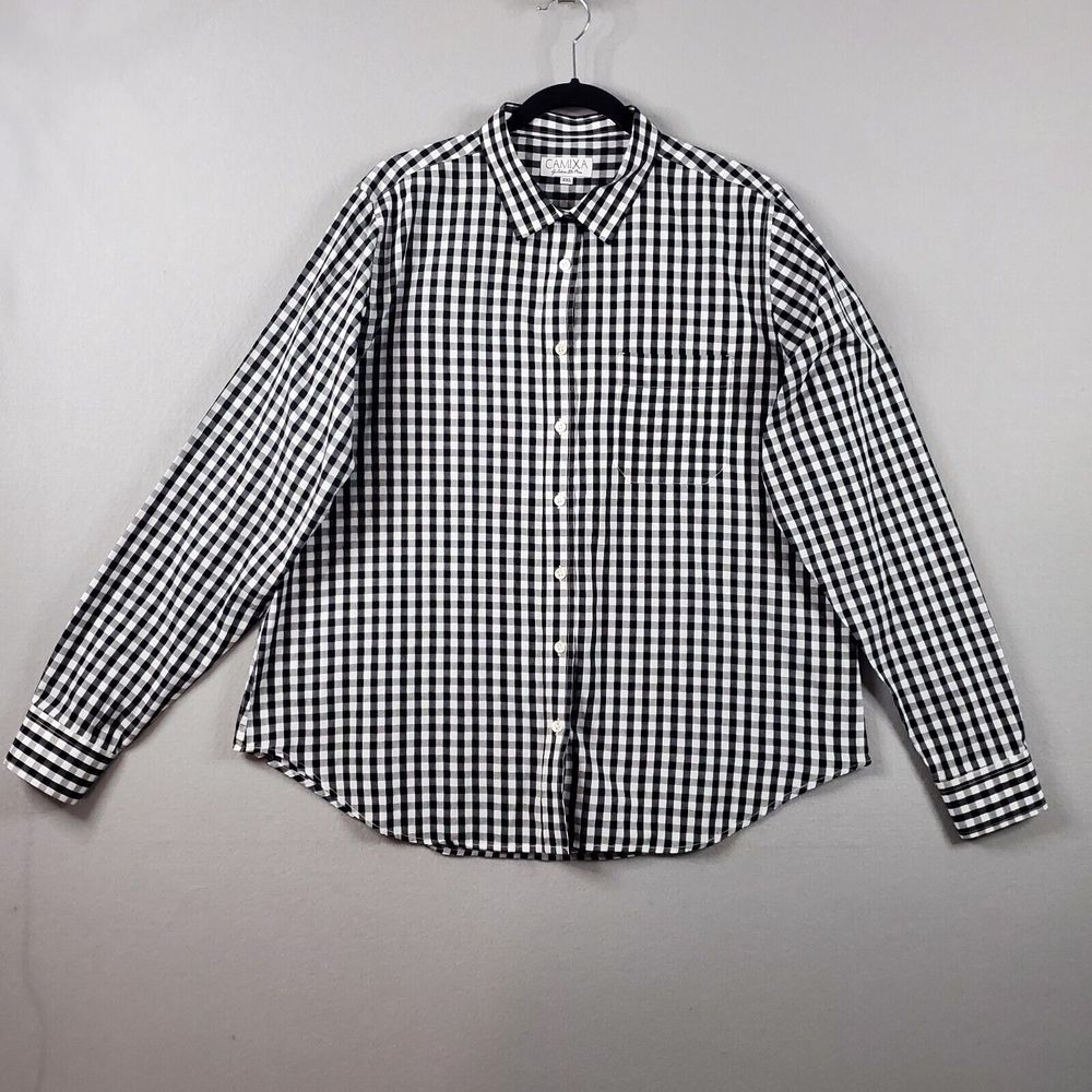 CAMIXA Womens Black White Long Sleeve Button-Down Cotton Shirt Size 2XL